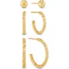Frankie & Zoe Set Of 3 Cut Ball Stud & Hoop Earrings In Gold
