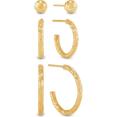Frankie & Zoe Set Of 3 Cut Ball Stud & Hoop Earrings In Gold