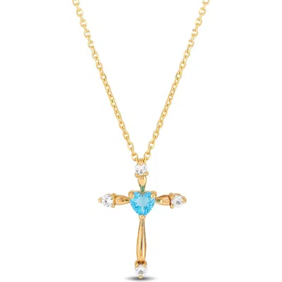 Frankie & Zoe Swiss Blue Topaz & Diamond Cross Pendant Necklace In Gold