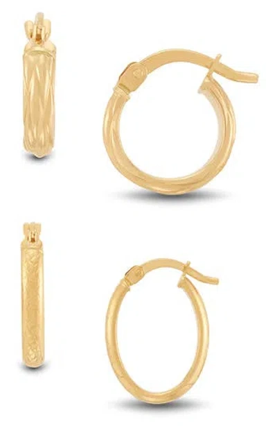 Frankie & Zoe Textured Hoop Earrings Set In Gold