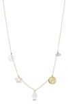 Frankie & Zoe Tri-tone Mixed Charm Necklace In Gold