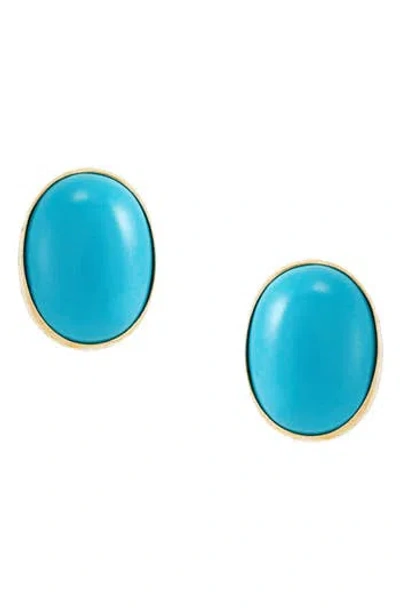 Frankie & Zoe Turquoise Button Stud Earrings In Gold