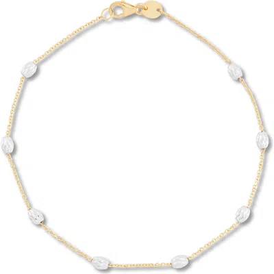 Frankie & Zoe Two-tone Textured Beaded Station Chain Bracelet In Gold