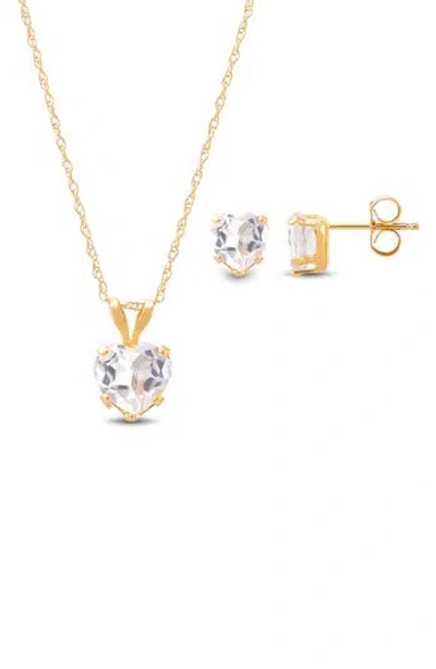 Frankie & Zoe White Topaz Heart Pendant Necklace & Stud Earrings In Gold