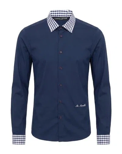 Frankie Morello Man Shirt Blue Size S Cotton, Elastane