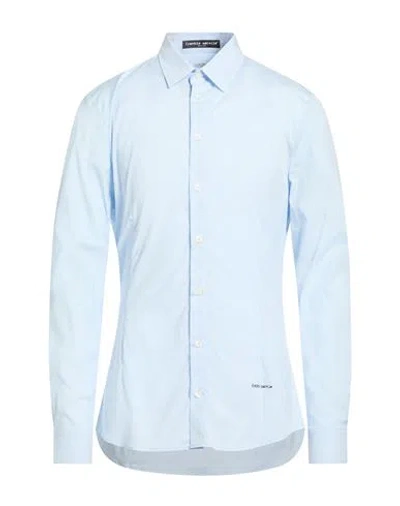 Frankie Morello Man Shirt Sky Blue Size M Cotton, Elastane In Purple