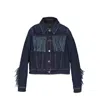 Frankie Morello Padded Denim Jacket With Leather Fringe Details In Blue