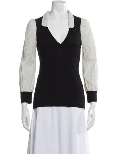 Pre-owned Frankie Morello Striped V-neck Top In Black