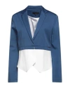 Frankie Morello Woman Blazer Navy Size 10 Polyester, Cotton, Elastic Fibres In Navy Blue