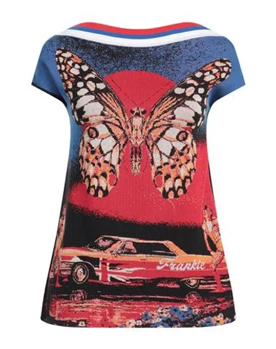 Frankie Morello Woman Top Navy Size Xs Viscose, Polyamide, Textile Fibers, Polyester In Navy Blue