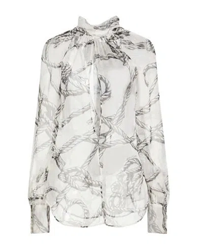 Frankie Morello Woman Top Off White Size 8 Silk In Blue