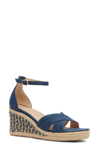Frankie4 Baker Ankle Strap Espadrille Platform Wedge Sandal In Denim Canvas