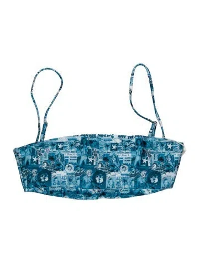 Pre-owned Frankies Bikinis Animal Print Crystal Embellishments Top W/ Tags In Blue