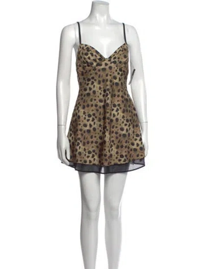 Pre-owned Frankies Bikinis Animal Print Mini Dress In Brown