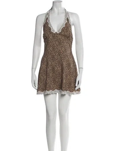 Pre-owned Frankies Bikinis Animal Print Mini Dress In Brown