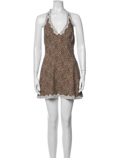 Pre-owned Frankies Bikinis Animal Print Mini Dress In Brown
