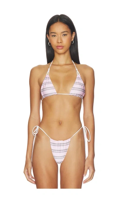 Frankies Bikinis Ari Reversible Satin Bikini Top In Pink