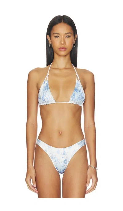Frankies Bikinis Ari Satin Bikini Top In Blue
