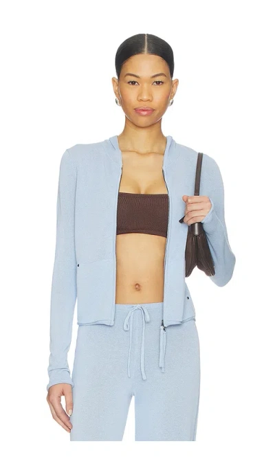 Frankies Bikinis Atlas Knit Hoodie In Blue