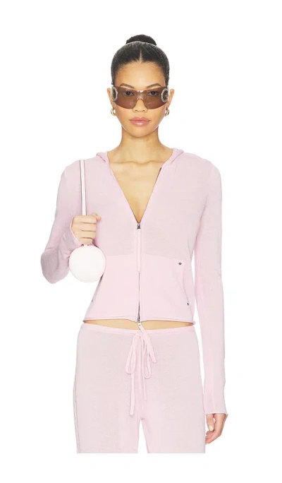 Frankies Bikinis Atlas Knit Hoodie In Pink