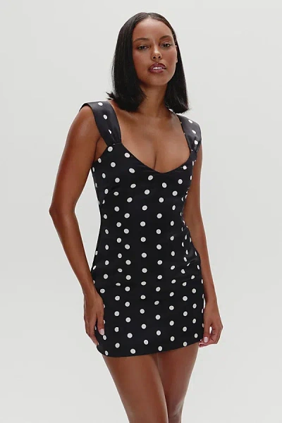 Frankies Bikinis Aurabelle Domino Sateen Mini Dress In Domino, Women's At Urban Outfitters In Black