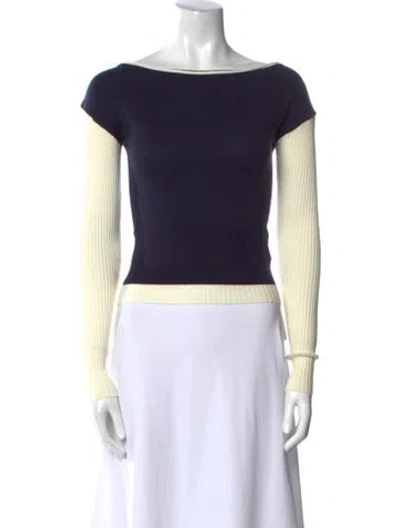 Pre-owned Frankies Bikinis Bateau Neckline Sweater In Blue