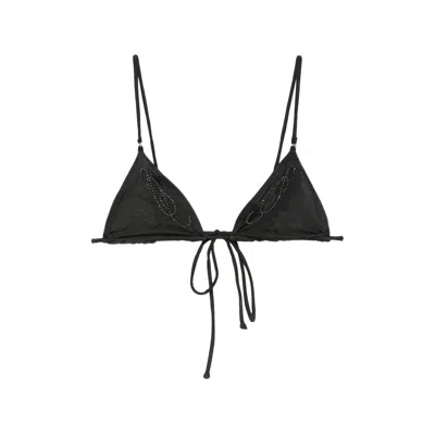 Frankies Bikinis Bead-embellished Triangle Bikini Top In Black