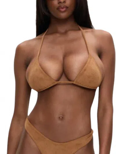 Frankies Bikinis Bella Hadid's Nick Triangle Top In Sunkissed Suede In Brown