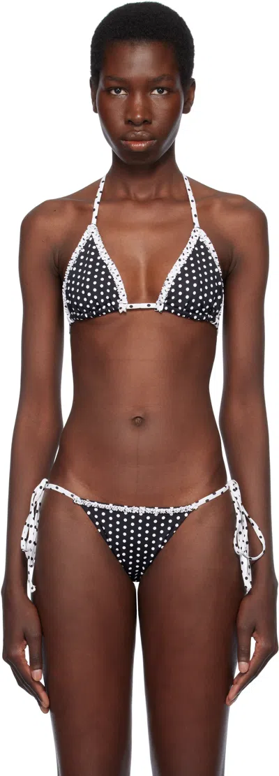 Frankies Bikinis Black Nick Skimpy Triangle Bikini Top In Classic Polka Dot