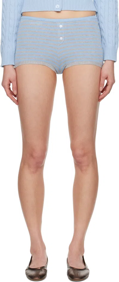 Frankies Bikinis Blue & Gray Bradley Knit Booty Shorts In Dewdrop Stripe