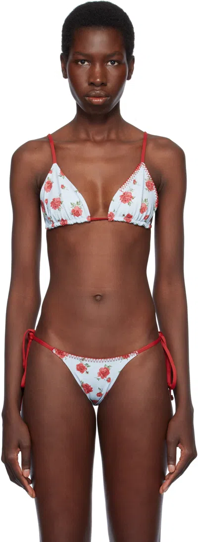 FRANKIES BIKINIS BLUE & RED LUMIA FLORAL TRIANGLE BIKINI TOP
