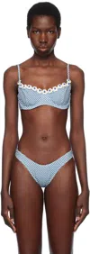 Frankies Bikinis Blue & White Cola Gingham Underwire Bikini Top In Picnic Print