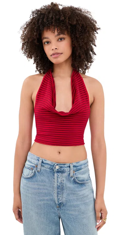 Frankies Bikinis Briar Cloud Knit Halter Top Spring Stripe In Red