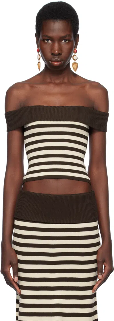 Frankies Bikinis Brown & Off-white Bella Hadid Edition Tucker Knit Top In Cowboy Stripe