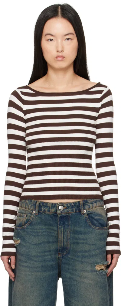 Frankies Bikinis Brown & Off-white Theo Striped Knit Sweater In Brown Sugar Stripe