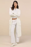 Frankies Bikinis Cabin White Floral Waffle Knit Pants In White