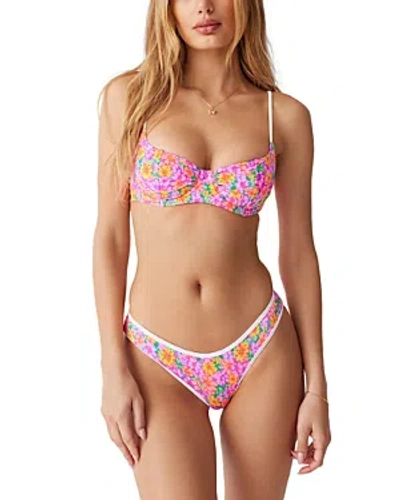 Frankies Bikinis Catalina Floral Bikini Bottom In Pink