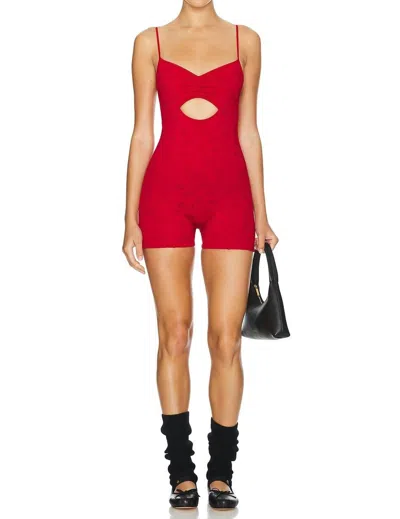 Frankies Bikinis Clara Shine Jacquard Bodysuit In Red