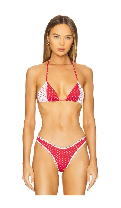 Frankies Bikinis Coastal Bikini Top In Red Polka Dot Print