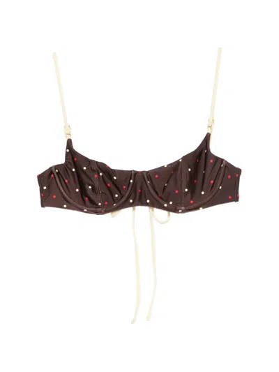 Frankies Bikinis Cola Polka-dot Underwired Bikini Top In Brown