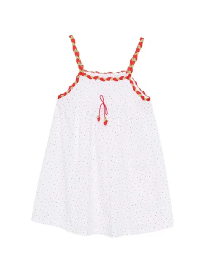 Frankies Bikinis Coppola Polka Dot Strawberry-print Mini Dress In White