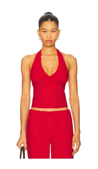 Frankies Bikinis Cora Eyelet Halter In Red