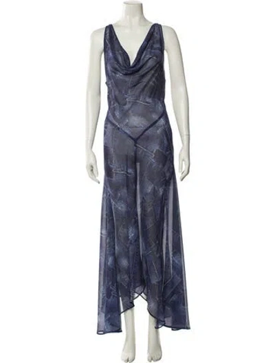 Pre-owned Frankies Bikinis Cowl Neck Long Dress In Blue