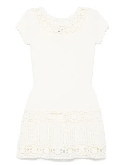 Frankies Bikinis Crochet-knit Mini Dress In White