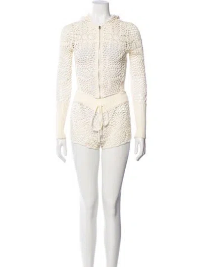 Pre-owned Frankies Bikinis Crochet Trim Short Set In White