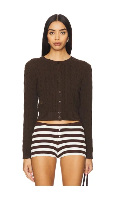 Frankies Bikinis Dudley Cable Knit Cardigan In Brown Sugar