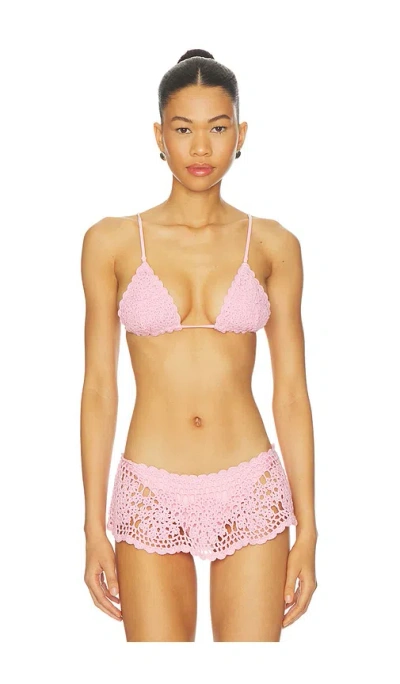 Frankies Bikinis Elena Crochet Bikini Top In Pink