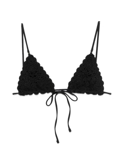 Frankies Bikinis Elena Crochet-knit Triangle Bikini Top In Black
