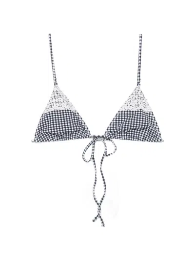 Frankies Bikinis Elena Gingham Lace-trim Bikini Top In Blue