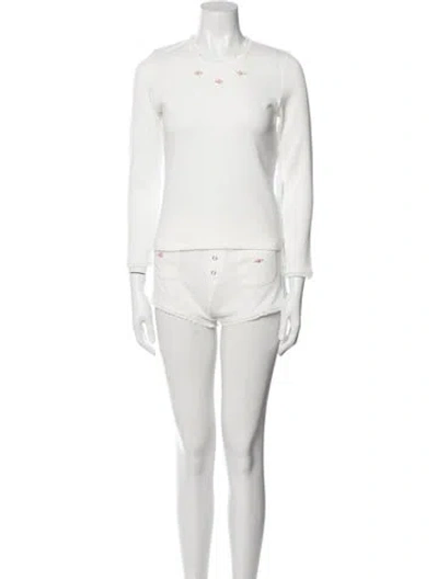 Pre-owned Frankies Bikinis Embroidered Accent Set In Neutral